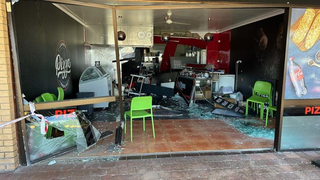 Car crashes into La Pino’s Pizza, Nicklin Way, Wurtulla. Picture – contributed.