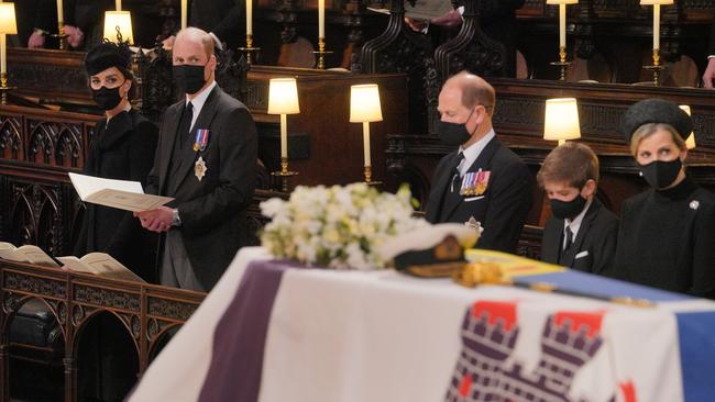 Prince William, the Duchess of Cambridge, Prince Edward, Viscount Severn and Sophie, Countess of Wessex, watch on. Picture: Getty Images