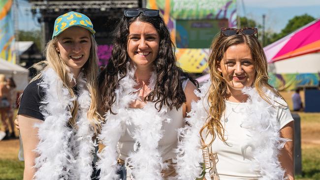 Rachel Treadwell, Niamh Angelos and Catie-Jane Cahill at BASSINTHEGRASS 2023. Picture: Pema Tamang Pakhrin