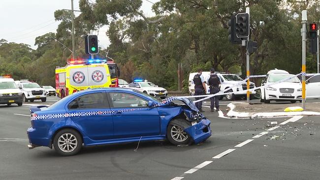 The scene of the car crash at the intersection of Old Bush Rd and the Princes Hwy in Engadine.