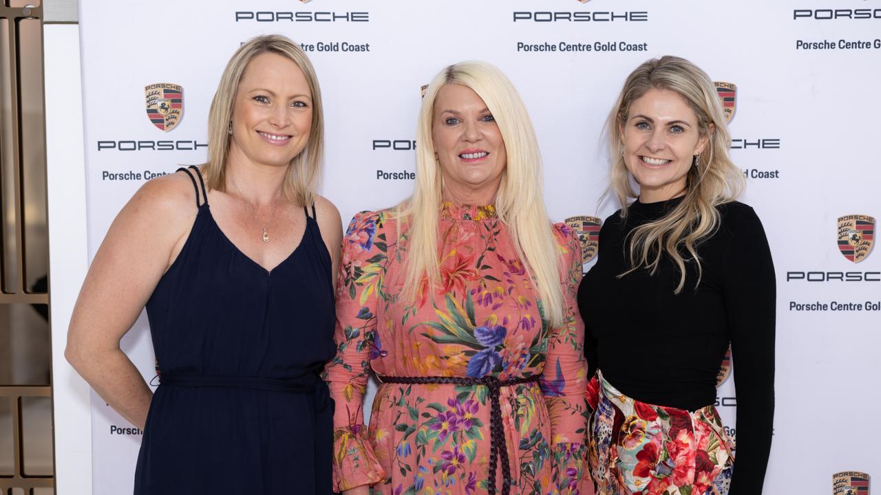 Kirralee Ramsey, Karen Lappin and Carita Lanham at Fuelled by Fashion Porsche luncheon at the Langham Hotel Gold Coast. Photo: Celeste Humphrey