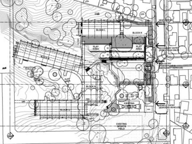 Previous plans for Manly Vale Public School showed building M extending out.