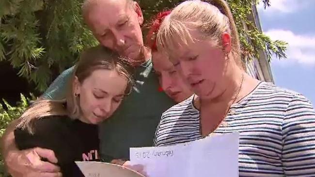 The family of Cam Smith, 26, who was stabbed to death at Seaford. Sister Taylah (left), dad Michael, sister Chantelle and mum Michelle. Picture: 9 News