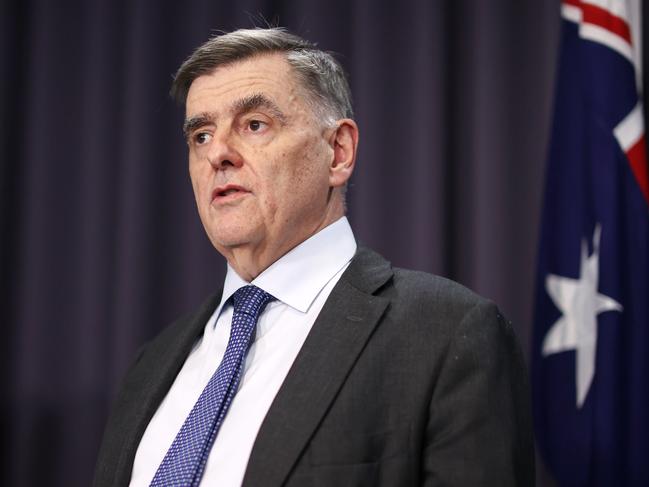 Brendan Murphy during a late press conference at Parliament House in Canberra. Picture: NCA NewsWire/Gary Ramage