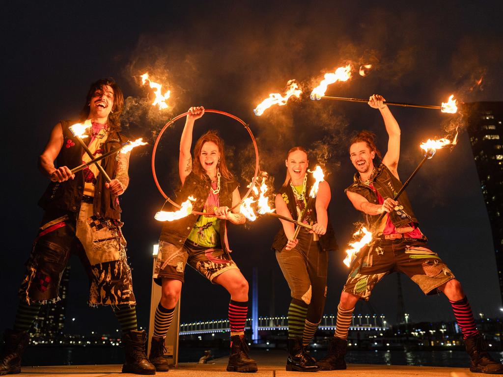 Junkyard Beats will perform fire dances at the Firelight Festival, running from June 28 to June 30 at Docklands and Marvel Stadium. Picture: Jason Edwards