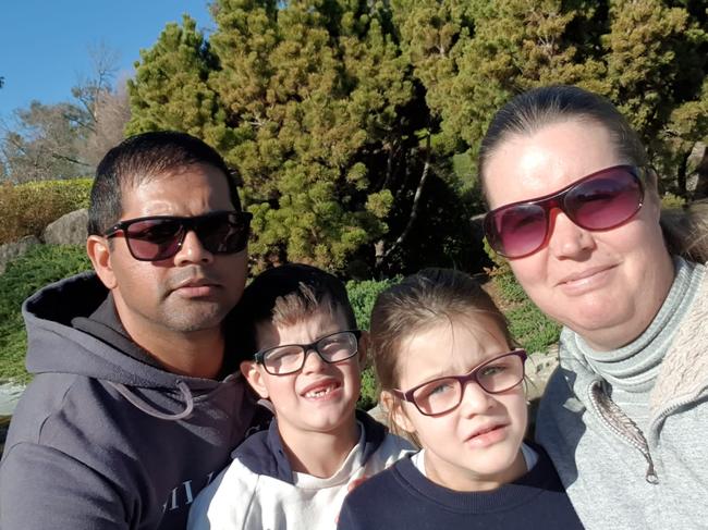 Canberra family  Kathleen and Shekhar Bhagat are stuck in Calcutta India with their kids Sameer (9) and Shreya (6). Picture: supplied