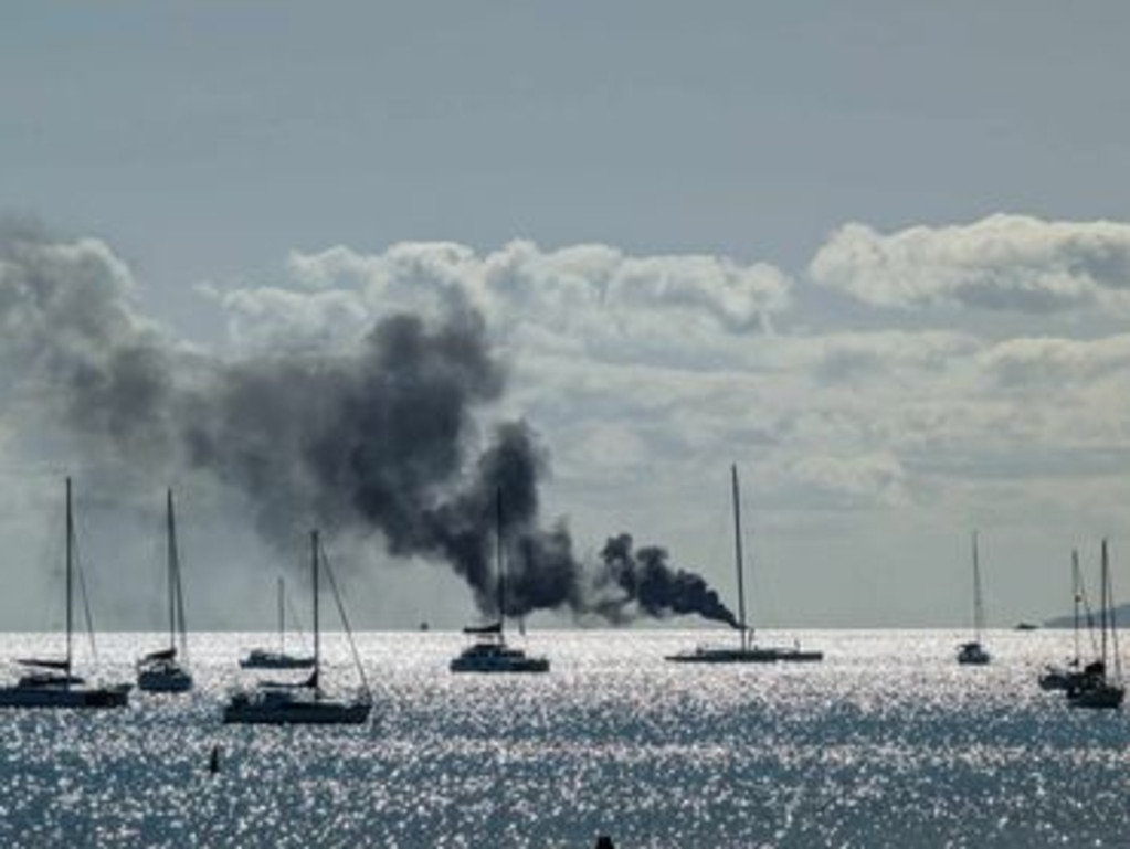 Boat fire off Airlie Beach marina. Picture: Ben Quick