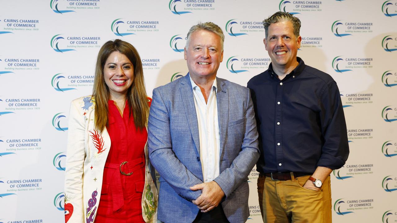 Tourism and Events Queensland CEO Patricia O'Callaghan, Queensland Tourism Minister Michael Healy and Tourism Tropical North Queensland CEO Mark Olsen were the keynote speakers at the Cairns Chamber of Commerce February business lunch - Tourism Industry Update &amp; Outlook, held at the Pullman International hotel. Picture: Brendan Radke