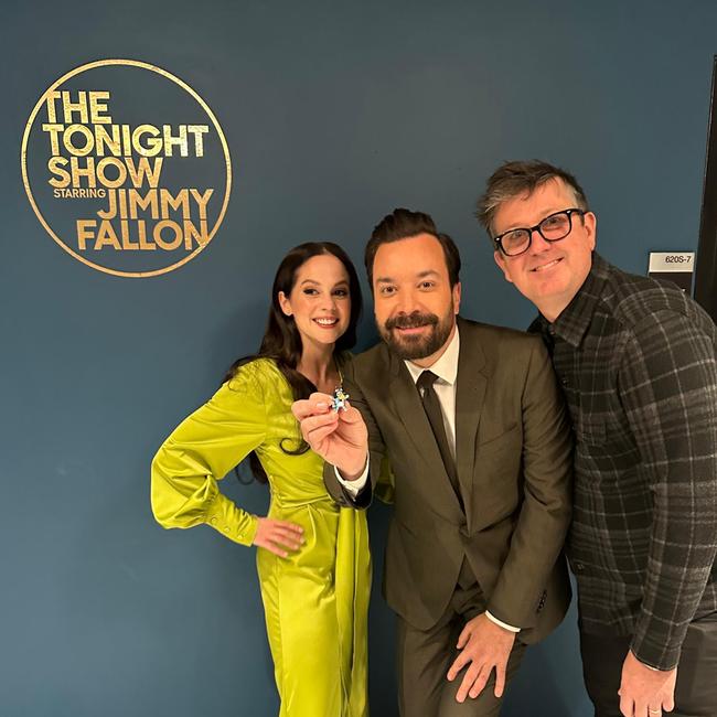 Dave McCormack and Melanie Zanetti (the voices of Bandit and Chilli from Bluey) on The Jimmy Fallon show. Picture: Instagram