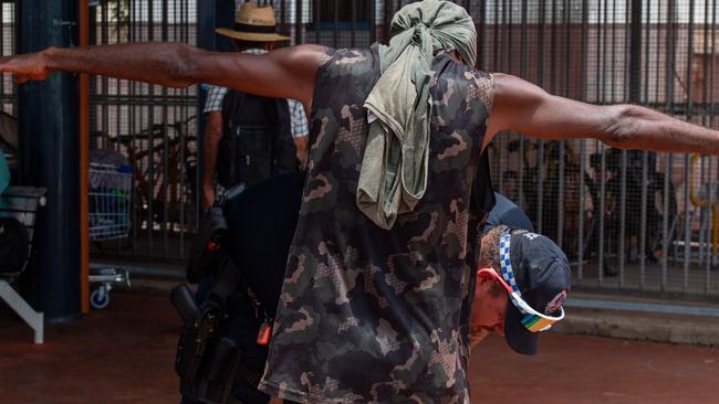 NT Police were using new wanding metal detectors at Palmerston bus interchange. Picture: Pema Tamang Pakhrin