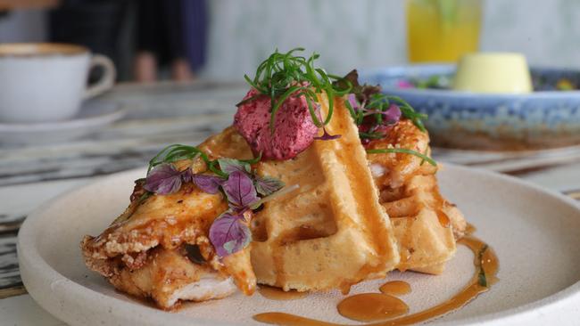 Waffles at Elk Espresso Broadbeach. Picture: Glenn Hampson