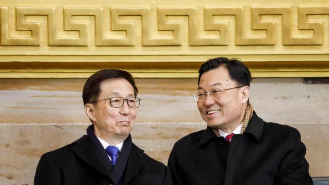 Vice President of China Han Zheng, left, attends the inauguration ceremony on January 20. Picture: Pool/AFP
