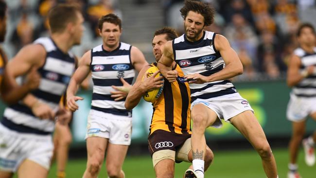 Luke Hodge was clipped by James Parsons. Picture: AAP Images