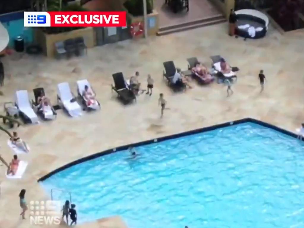 400 AFL Executives and their families spent their mandatory two weeks in quarantine lounging by the pool after the Queensland Government approved their entry. Picture: 9 News