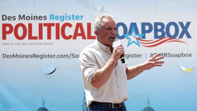 Robert F. Kennedy Jr. speaks at the Des Moines Register SoapBox. Picture; Getty Images via AFP.