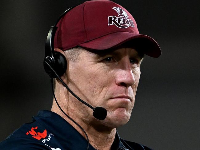 DUNEDIN, NEW ZEALAND - MAY 26: Coach Brad Thorn of the Reds looks on ahead of the round 14 Super Rugby Pacific match between Highlanders and Queensland Reds at Forsyth Barr Stadium, on May 26, 2023, in Dunedin, New Zealand. (Photo by Joe Allison/Getty Images)