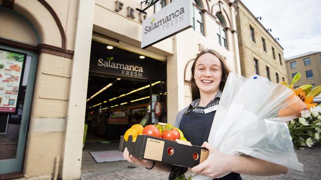 New retail figures released showing big spends at grocery stores – and on alcohol. Mia Woodfall, 18 at Salamanca Fresh. Picture: RICHARD JUPE