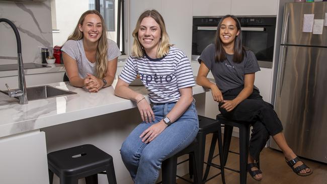 Samara Delmenico, with housemates Alice Mika and Olivia Feutrill, said gaining “a bit more power” as a tenant was reassuring. Picture: Wayne Taylor