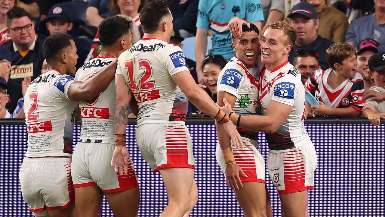 Tyrell Sloan was so good in the second half that rival fullback James Tedesco made sure to congratulate him after the game. Picture: Mark Kolbe/Getty Images