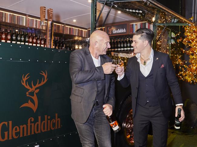 Chef Matt Moran and Glenfiddich brand ambassador Luke Sanderson at the launch of the Glenfiddich Whisky Wanderer, a first-of-its-kind luxury whisky lounge on wheels.