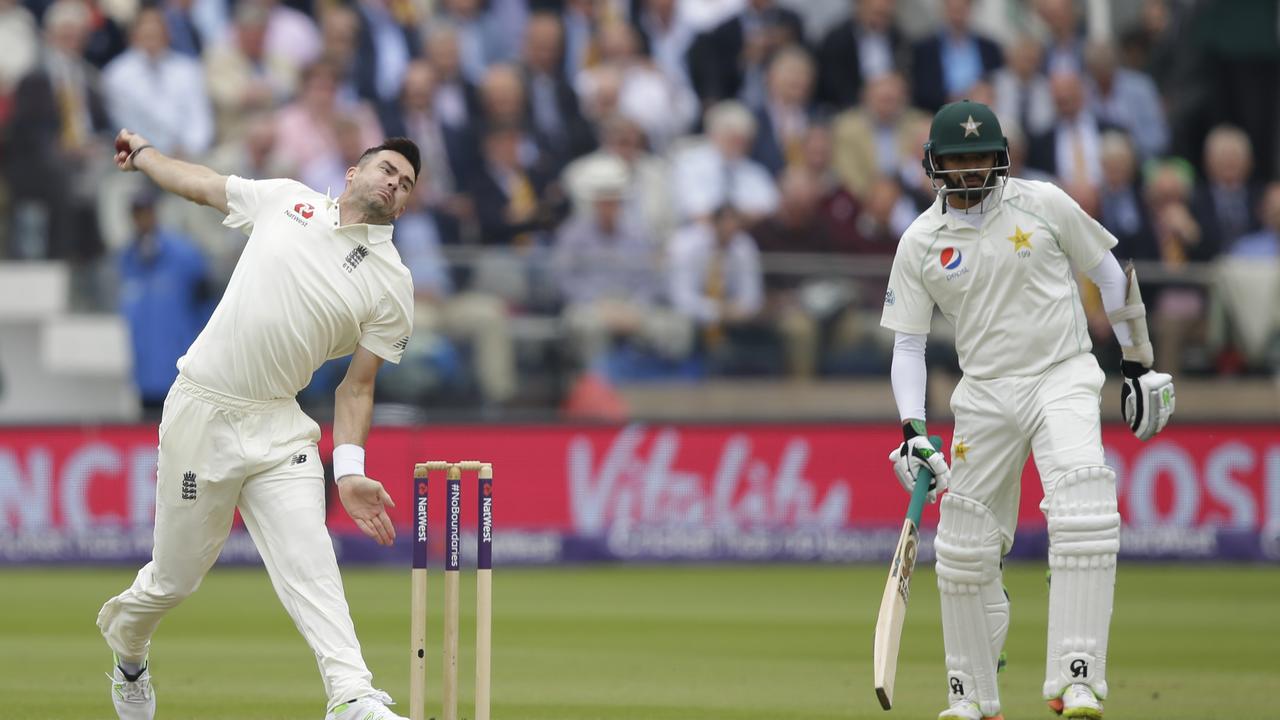 James Anderson bowls to Pakistan's Haris Sohail during the first Test against Pakistan at Lord's.