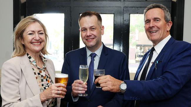 Former Dubbo Mayor Ben Shields (centre) after his sexual assault case was withdrawn at Parramatta Court, with his lawyers Margaret Cunneen and Roland Day. Picture: Tim Hunter.