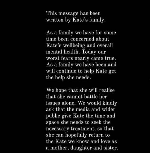 Katie Price’s family posted a message about her car crash. Picture: katieprice/Instagram