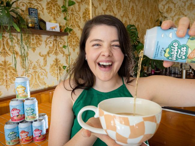 Melbourne businesswoman Sammy Griggs has created an alcoholic iced tea called Subtle Tea. Picture: Jason Edwards