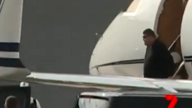 James Packer heads straight to Crown Casino after arriving back in Australia. Picture: 7News