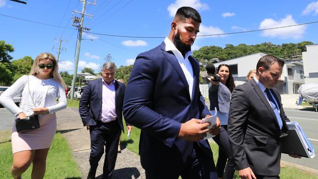 ayne Haas leaves Tweed Heads Court flanked by his legal team Picture: Scott Powick