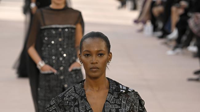 Sequined eyeliner at the most recent Chanel runway show in Paris. Picture: Getty Images