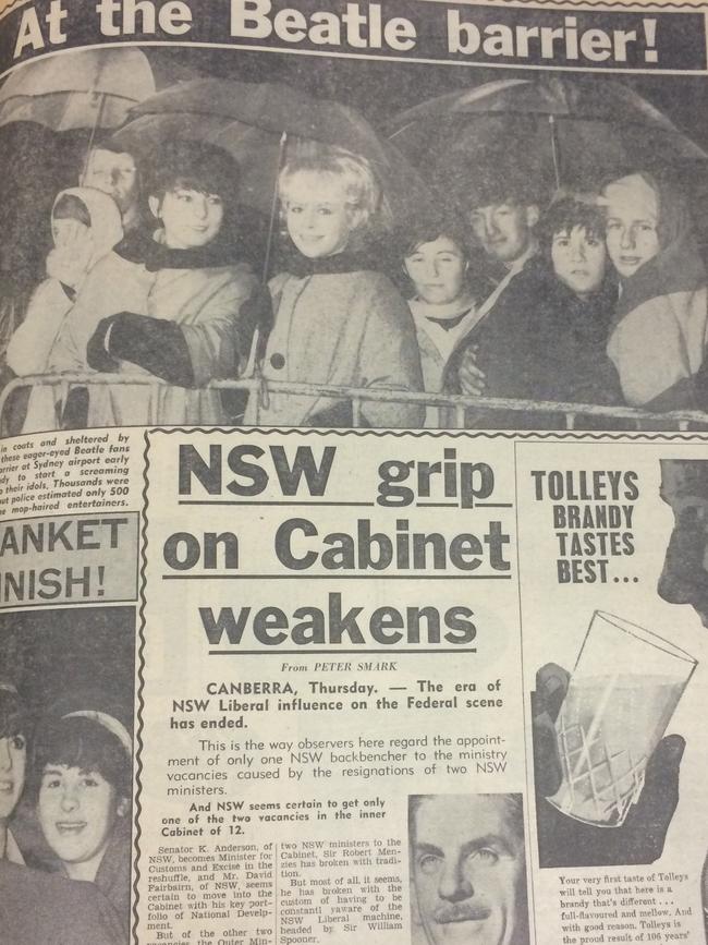 Pages from the Daily Mirror, 11 June 2014 of the Beatles in Australia.