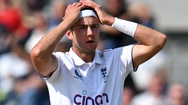 England's Stuart Broad reacts earlier in the Fourth Test. Picture: Oli Scarff / AFP