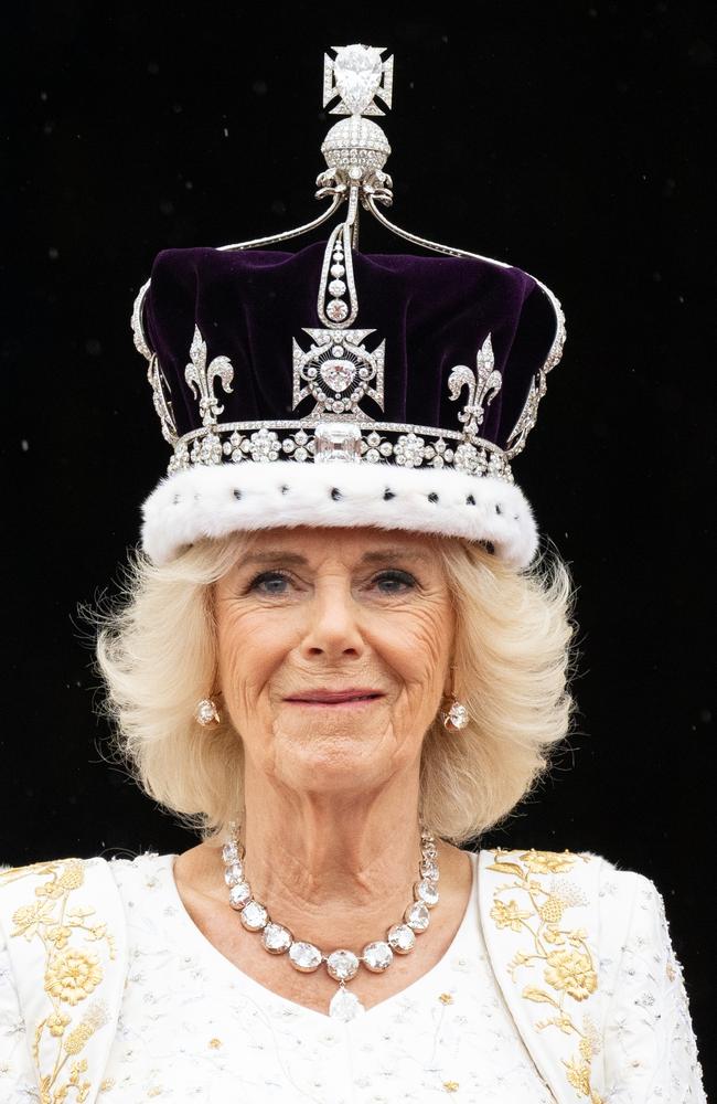 Queen Camilla on the balcony of Buckingham Palace following the Coronation of King Charles III and Queen Camilla in May 2003. Picture: Pool/Samir Hussein/WireImage