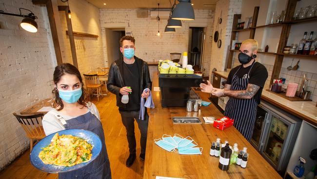 Matt Lanigan’s Lucky Penny cafe has kept staff amid the crisis, with notable changes to service to adhere with coronavirus restrictions. Picture: Mark Stewart