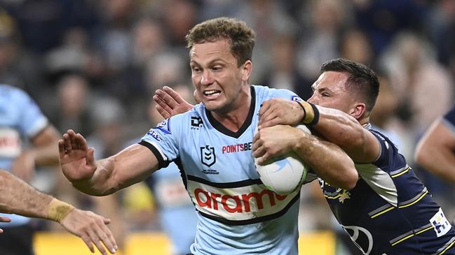 Matt Moylan is back to partner Nicho Hynes in the halves for Cronulla. Picture: Ian Hitchcock/Getty Images