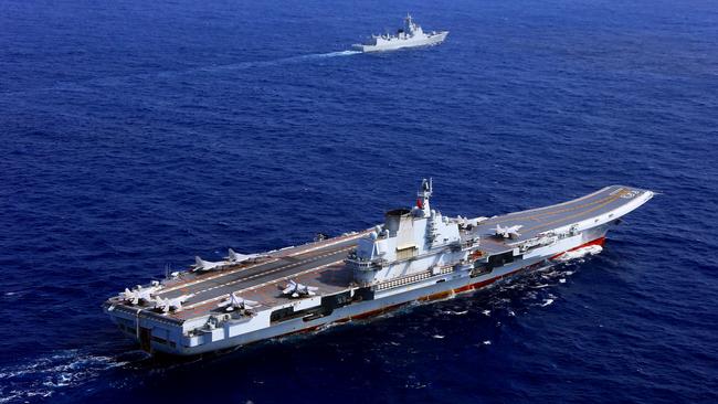 The aircraft carrier Liaoning steams in the western Pacific. Picture: Supplied