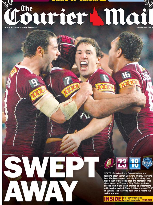 The Courier Mail’s front page celebrating a clean sweep in 2010.