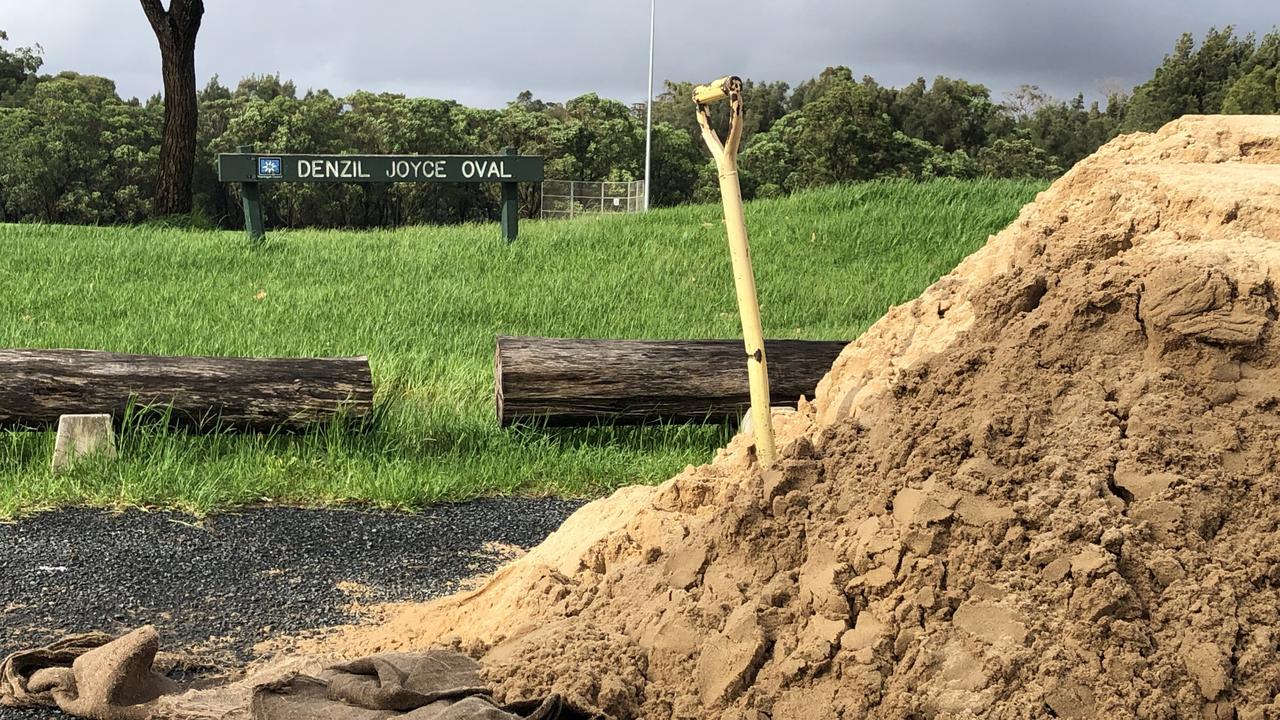 SES units on the northern beaches are providing sand and sandbags for the community ahead of the East Coast Low. This pile of sand was at Denzil Joyce Oval at Curl Curl on Wednesday, March 2, 2022. Picture: Jim O'Rourke