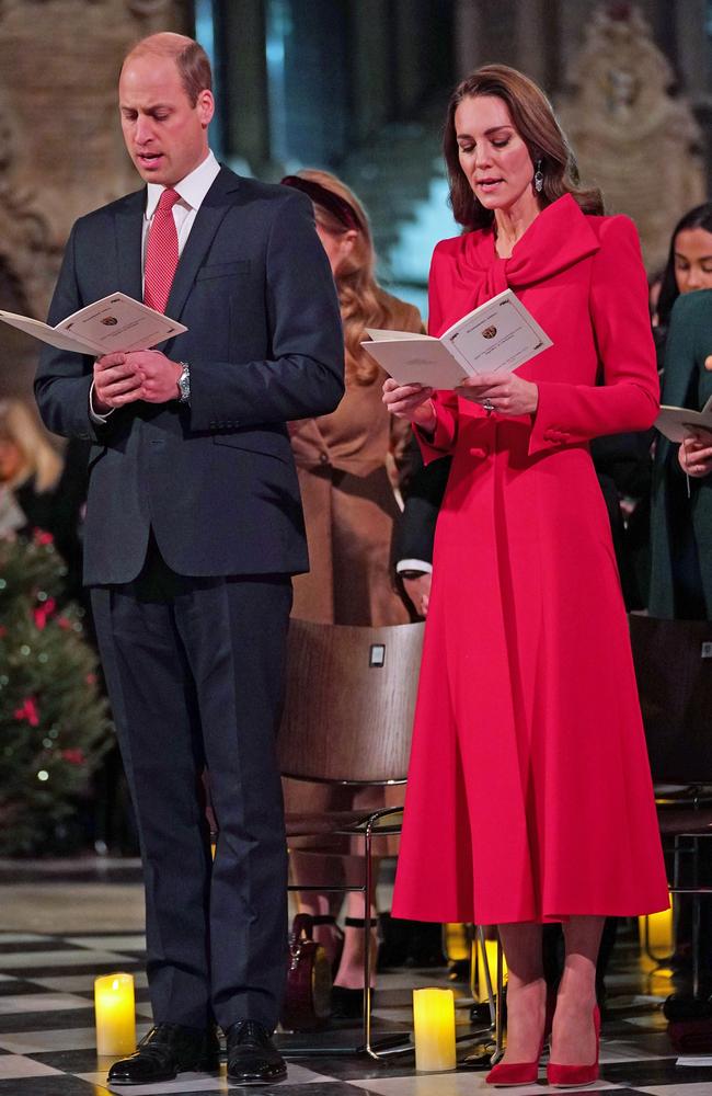 Prince William and Princess Kate take part in a Christmas carol concert in 2021 in London. Picture: Yui Mok – WPA Pool/Getty Images