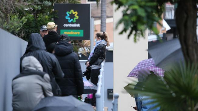 Long queues formed at Centrelink offices around the nation as the pandemic hit the economy in 2020. Picture Rohan Kelly