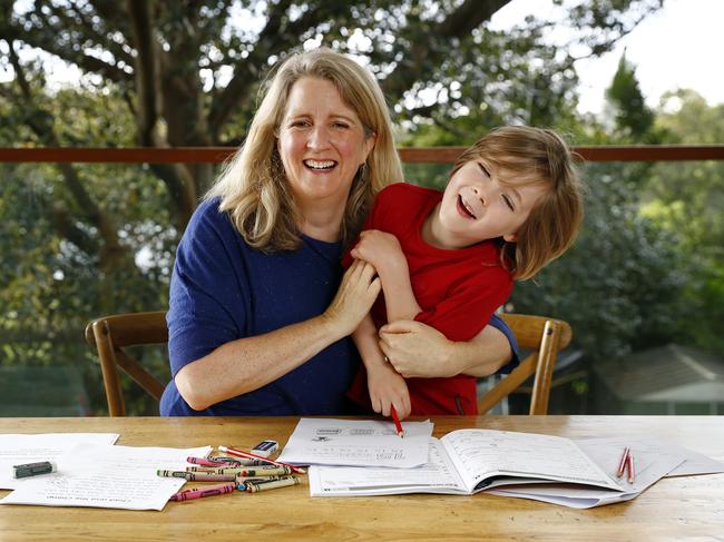 Parenting coach Helena Mooney is working with son George to get him ready to return to school again from Monday. Picture: Sam Ruttyn