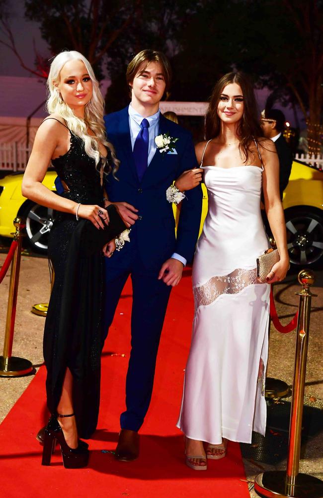 Paige Schmeider, George Haughton and Amelia Krueger at year 12 formal, Unity College. Picture: Patrick Woods.