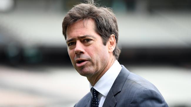 AFL chief Gillon McLachlan has raised the possibility of a 17-5 or 18-4 fixturing model. Picture: AAP