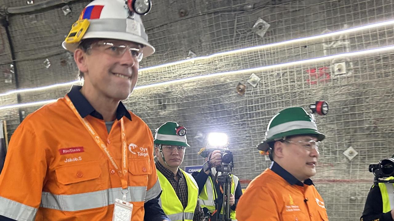 Rio Tinto Jakob Stausholm left and mongolia's prime minister Luvsannamsrain Oyun-erdene open the underground Oyu Tolgoi mine in Mongolia on Monday