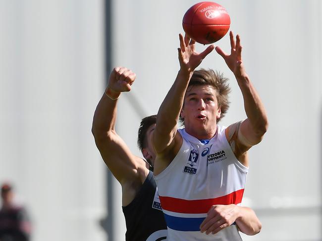 Nathan Mullenger-McHugh takes a mark for Footscray. Picture: Andy Brownbill