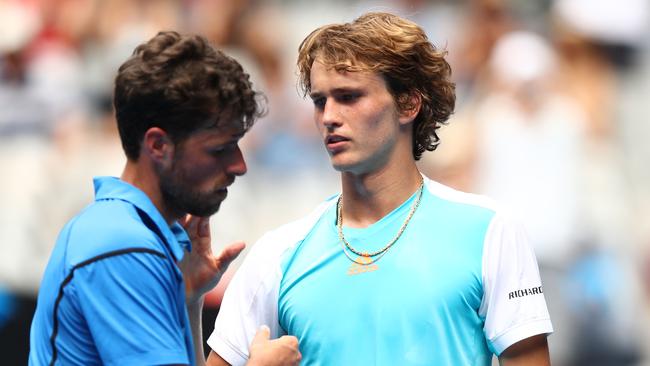 Sorry for losing it earlier ... Zverev thanks Robin Haase for the match. Picture: Getty Images