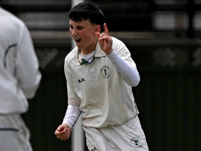 Yarraville ClubÃs Jackson Martin captures the wicket of CraigieburnÃs Samuel R Laffan during the VTCA Yarraville Club v Craigieburn cricket match in West Footscray, Saturday, Nov. 26, 2022. Picture: Andy Brownbill