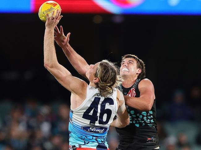 Mark Blicavs has been Geelong’s Mr Fix It again this season. Picture: Sarah Reed/AFL Photos via Getty Images