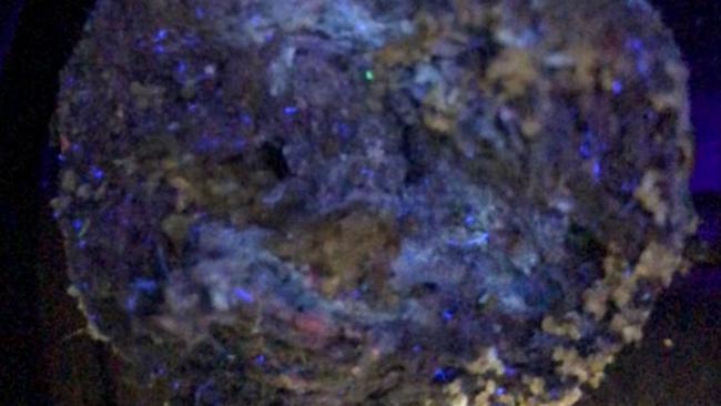 UNSW researchers looked for clues on the tar balls by studying them under ultraviolet light. Picture: Associate Professor Vinh Nguyen / UNSW